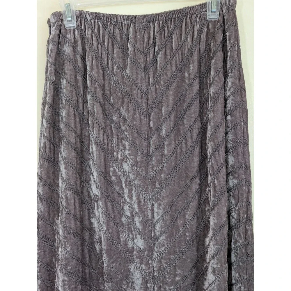 J. Jill Maxi Skirt Velvet Gray Chevron Stitch Elastic Waist Side Zip Boho Size 6